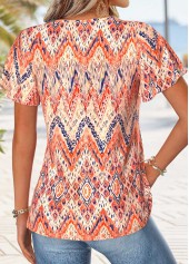 Orange Tribal Print Curved Hem Short Sleeve T Shirt | thumb picture 