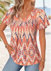 Orange Tribal Print Curved Hem Short Sleeve T Shirt | thumb picture 