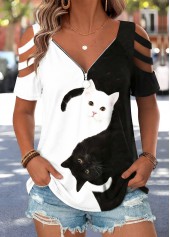 Black Animal Print Curved Hem Short Sleeve T Shirt | thumb picture 