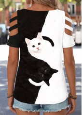 Black Animal Print Curved Hem Short Sleeve T Shirt | thumb picture 