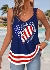 Navy Flag Print Tie Strappy V Neck Tank Top | thumb picture 