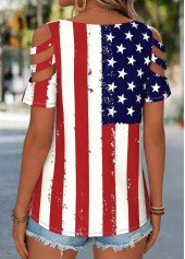 American Flag Red Patchwork Short Sleeve T Shirt | thumb picture 