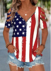 American Flag Red Patchwork Short Sleeve T Shirt | thumb picture 