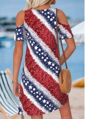 Multi Color Flag Print Short Twist V Neck Dress | thumb picture 