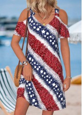Multi Color Flag Print Short Twist V Neck Dress | thumb picture 