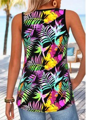 Multi Color Leaf Print Curved Hem Sleeveless Tank Top | thumb picture 