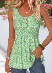 Light Green Ditsy Floral Print Corset Sleeveless Tank Top