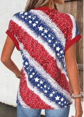 American Flag Red Short Sleeve Split Neck T Shirt | thumb picture 
