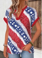 American Flag Red Short Sleeve Split Neck T Shirt | thumb picture 