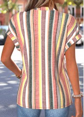 Multi Color Striped Short Sleeve Split Neck T Shirt | thumb picture 