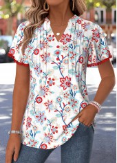 Multi Color Floral Print Patchwork Short Sleeve T Shirt