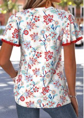 Multi Color Floral Print Patchwork Short Sleeve T Shirt | thumb picture 