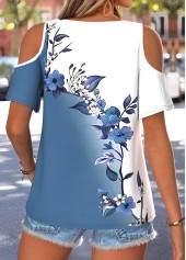 Blue Random Floral Print Tie Half Sleeve T Shirt | thumb picture 