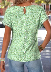 Light Green Ditsy Floral Print Shirred T Shirt | thumb picture 