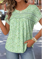 Light Green Ditsy Floral Print Shirred T Shirt | thumb picture 