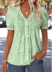 Light Green Ditsy Floral Print Tuck Stitch T Shirt | thumb picture 