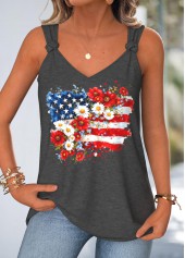Multi Color American Flag Print Tie Sleeveless Tank Top