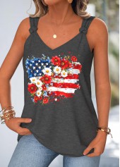 Multi Color American Flag Print Tie Sleeveless Tank Top | thumb picture 