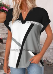 Black Geometric Print Patchwork Short Sleeve T Shirt | thumb picture 