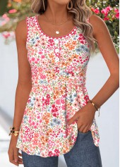 Light Pink Floral Print Wrap Sleeveless Tank Top