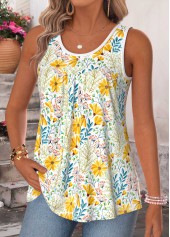 Light Yellow Floral Print Patchwork Sleeveless Tank Top | thumb picture 