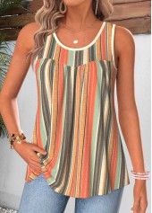 Multi Color Patchwork Sleeveless Round Neck Tank Top