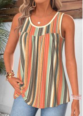Multi Color Patchwork Sleeveless Round Neck Tank Top | thumb picture 