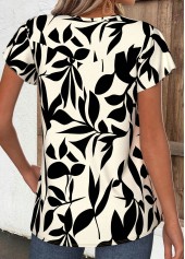 Beige Leaf Print Patchwork Short Sleeve T Shirt | thumb picture 