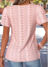 Light Pink Patchwork Short Sleeve V Neck T Shirt | thumb picture 