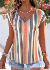 Multi Color Striped Ruffle Short Sleeve T Shirt | thumb picture 