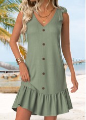 Sage Green Short Bowknot Sleeveless V Neck Dress