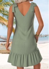 Sage Green Short Bowknot Sleeveless V Neck Dress | thumb picture 
