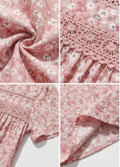 Pink Ditsy Floral Print Short Patchwork Round Neck Dress | thumb picture 