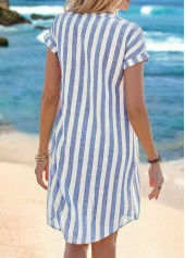 Dusty Blue Striped Short Tummy Coverage Split Neck Dress | thumb picture 
