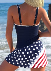 Navy Mid Waisted Drawstring Flag Print Tankini Set | thumb picture 