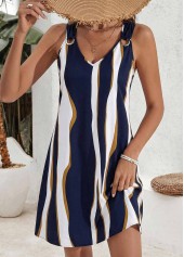 Multi Color Geometric Print Short Tummy Coverage Strappy Dress