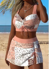 Dusty Pink High Waisted Drawstring Paisley Print Bikini Set | thumb picture 