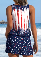 Navy Mid Waisted Blouson American Flag Print Tankini Set | thumb picture 