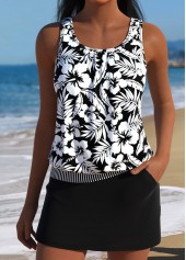 Black Mid Waisted Pocket Tropical Plants Print Tankini Set | thumb picture 