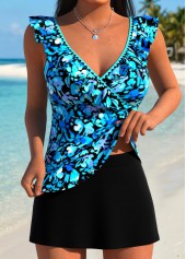 Cyan Mid Waisted Surplice Floral Print Tankini Set | thumb picture 