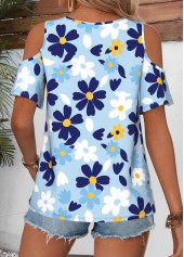 Blue Floral Print Twist Short Sleeve T Shirt | thumb picture 