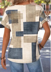 Light Coffee Geometric Print Tummy Coverage T Shirt | thumb picture 