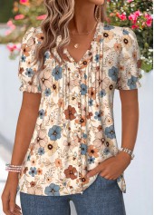 Multi Color Floral Print Frill Short Sleeve T Shirt | thumb picture 