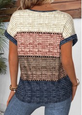 Multi Color Striped Curved Hem Short Sleeve Blouse | thumb picture 