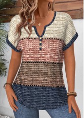 Multi Color Striped Curved Hem Short Sleeve Blouse | thumb picture 