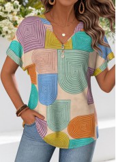 Multi Color Geometric Print Tummy Coverage T Shirt | thumb picture 