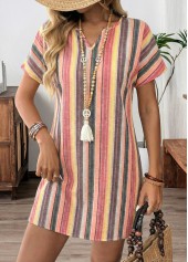 Multi Color Short Tummy Coverage Split Neck Dress