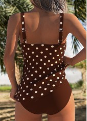 Dark Coffee Mid Waisted Two-piece Polka Dot Tankini Set | thumb picture 