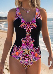 Black Pull On Tribal Print One Piece Swimwear