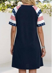 Navy Flag Print Short Tummy Coverage V Neck Dress | thumb picture 